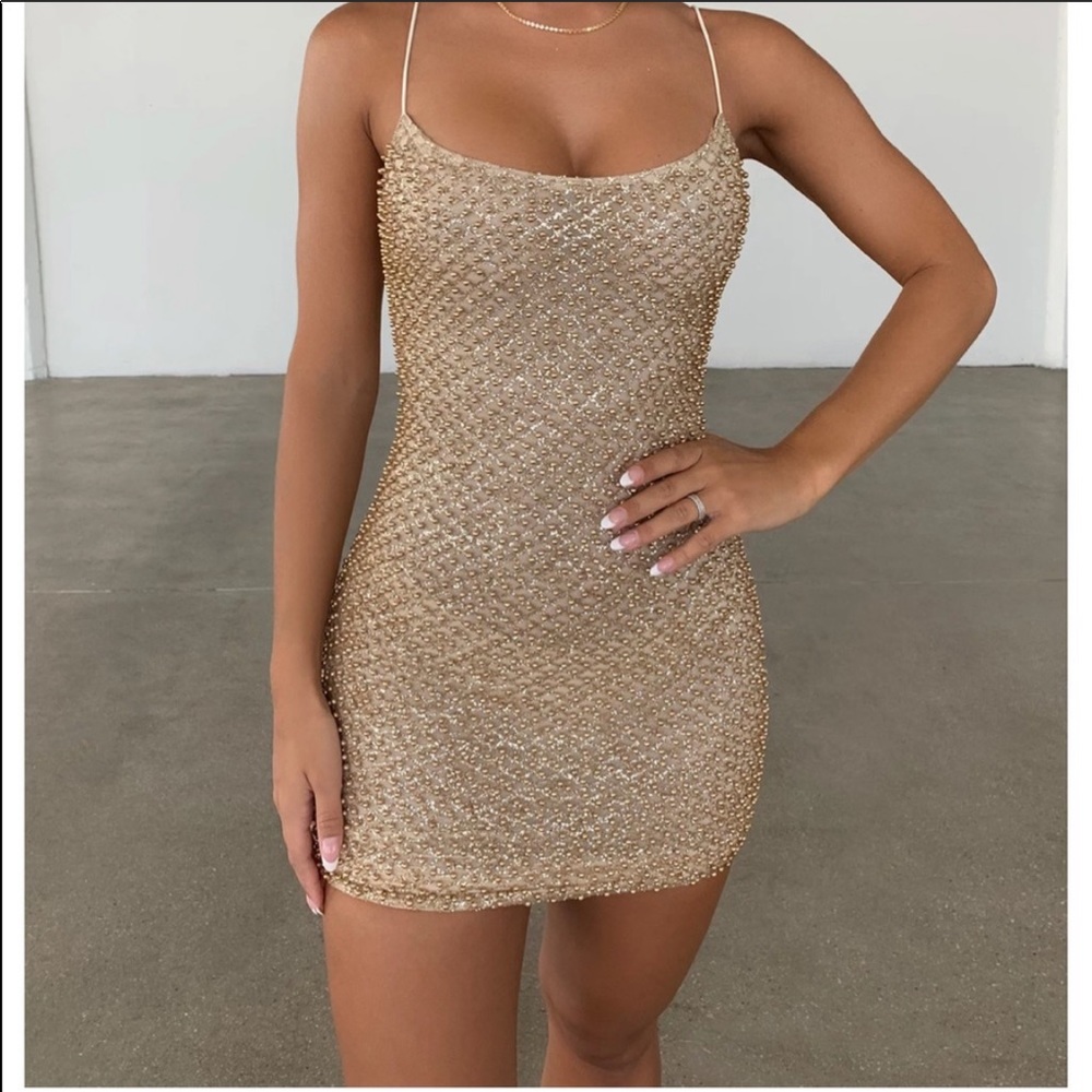 Oh Polly Gold Embellished Mini Dress